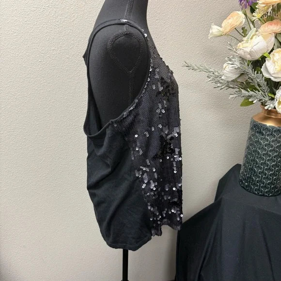 Maurices Black Silver Sequin Tank Top 1X Party Sparkle Sleeveless Blouse - Picture 4 of 8